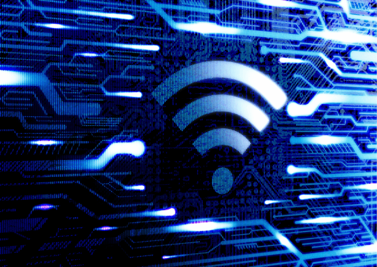 ilustração do sinal de wifi em números 0 e 1 no artigo sobre instalação de rede sem fio