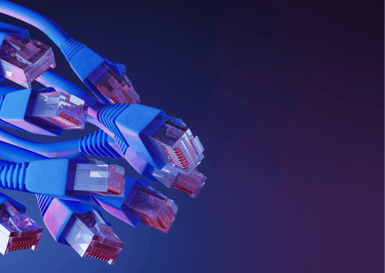 vários cabos de rede soltos, em fundo roxo, ilustra artigo sobre instalação de rede sem fio ou VLAN