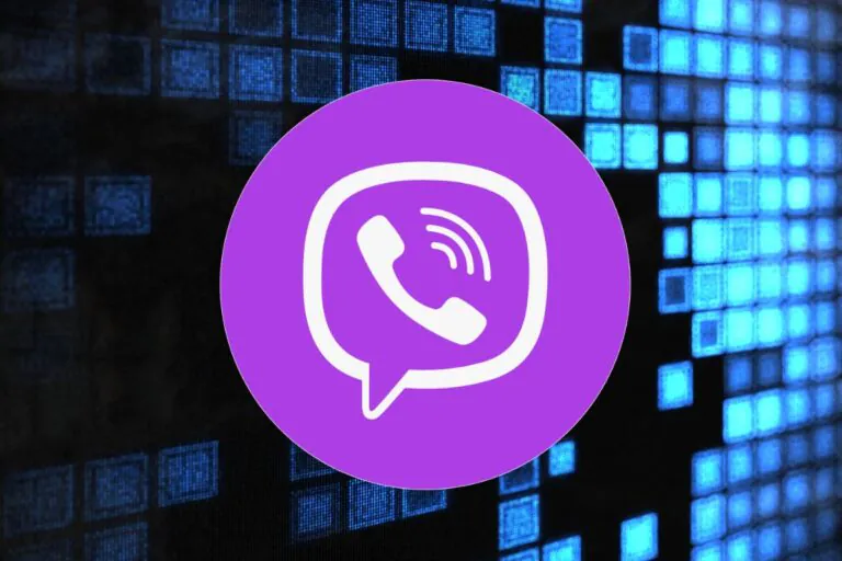 logotipo da Viber sobre fundo de quadrados em neon azul