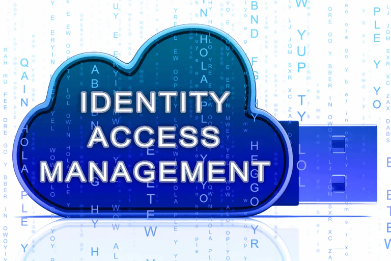pendrive em formato de nuvem em azul neon com dizeres IDENTITY ACCESS MANAGEMENT ilustra artigo sobre gerenciamento de identidade e acesso no Microsoft 365