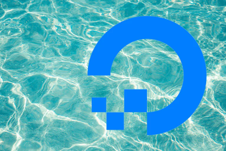 Logotipo da DigitalOcean em fundo de oceano ilustra artigo sobre gerenciamento na DigitalOcean