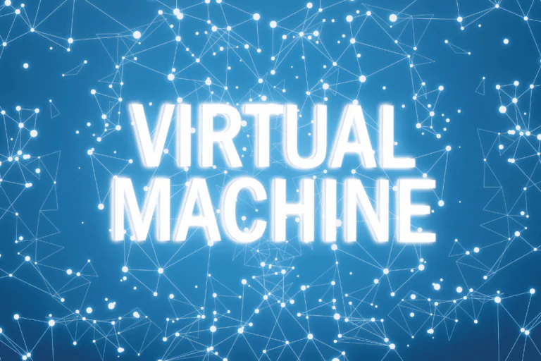 ilustrando artigo sobre criação de máquinas virtuais no Azure,temos a imagem de uma máquina virtual (VM) com o texto 'Virtual Machine' em destaque, representando o conceito de virtualização, onde múltiplos sistemas operacionais rodam em um único hardware físico, simbolizando a flexibilidade e eficiência das máquinas virtuais no ambiente de nuvem, como o Azure.