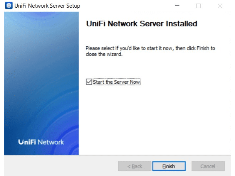 unifi installation Finish button